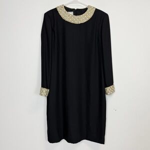 Victor Costa for Nieman Marcus Shift Dress Womens 16 Black Pearl Collar VTG